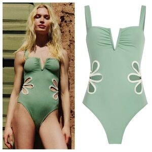 Follow Suit x Free People The Flora One Piece - Sage Green & Ivory | NWT